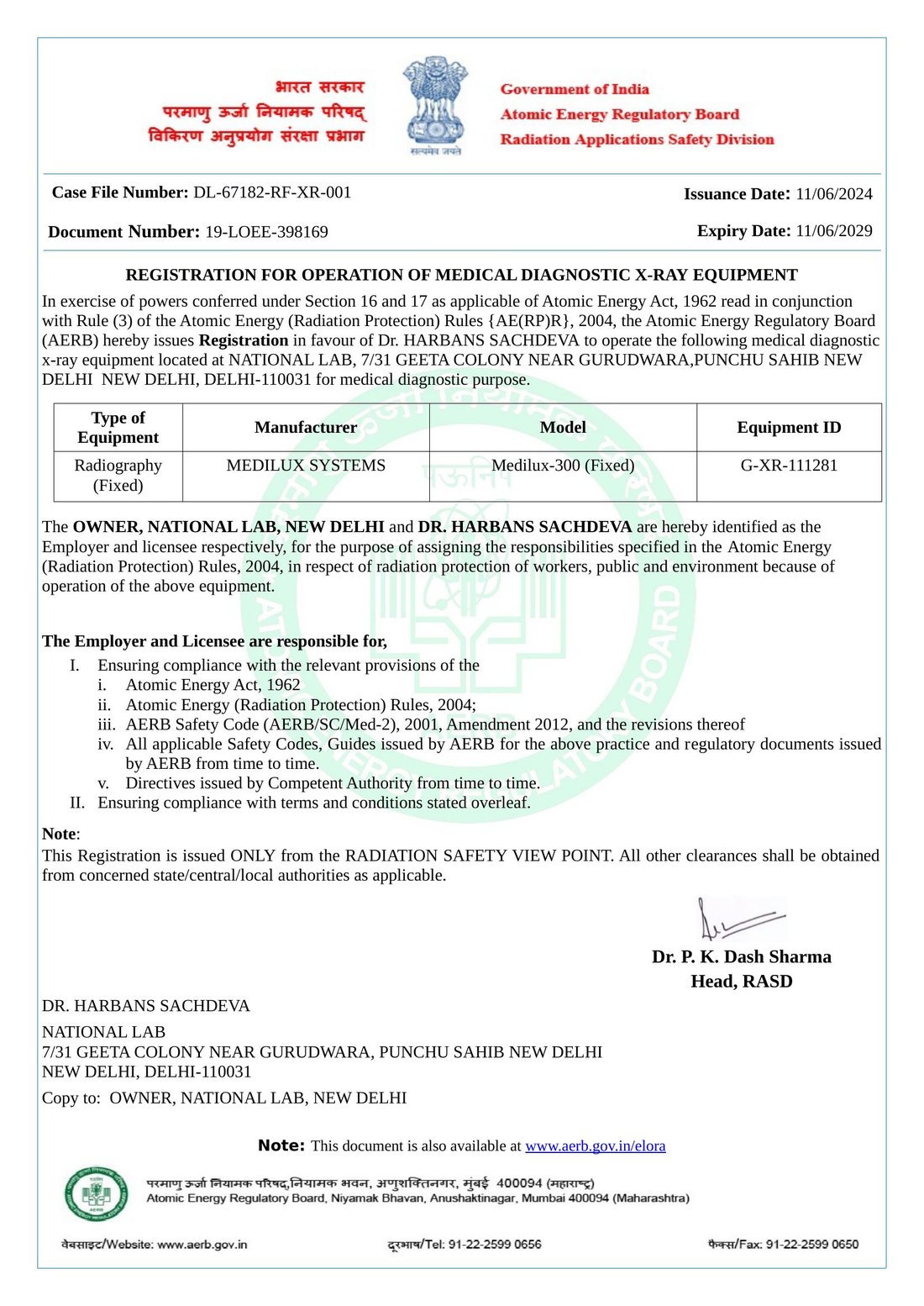 AERB Registration for Medical Diagnostic X-Ray Equipment